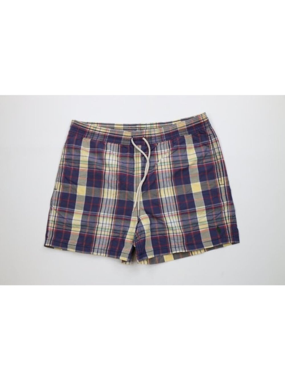 Vtg 90s Ralph Lauren Mens Medium Faded Rainbow Madras Plaid Lined Shorts Swim